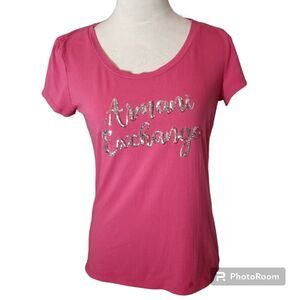 Armani Exchange Vintage Y2K Pink Tshirt With Sequins. Size M